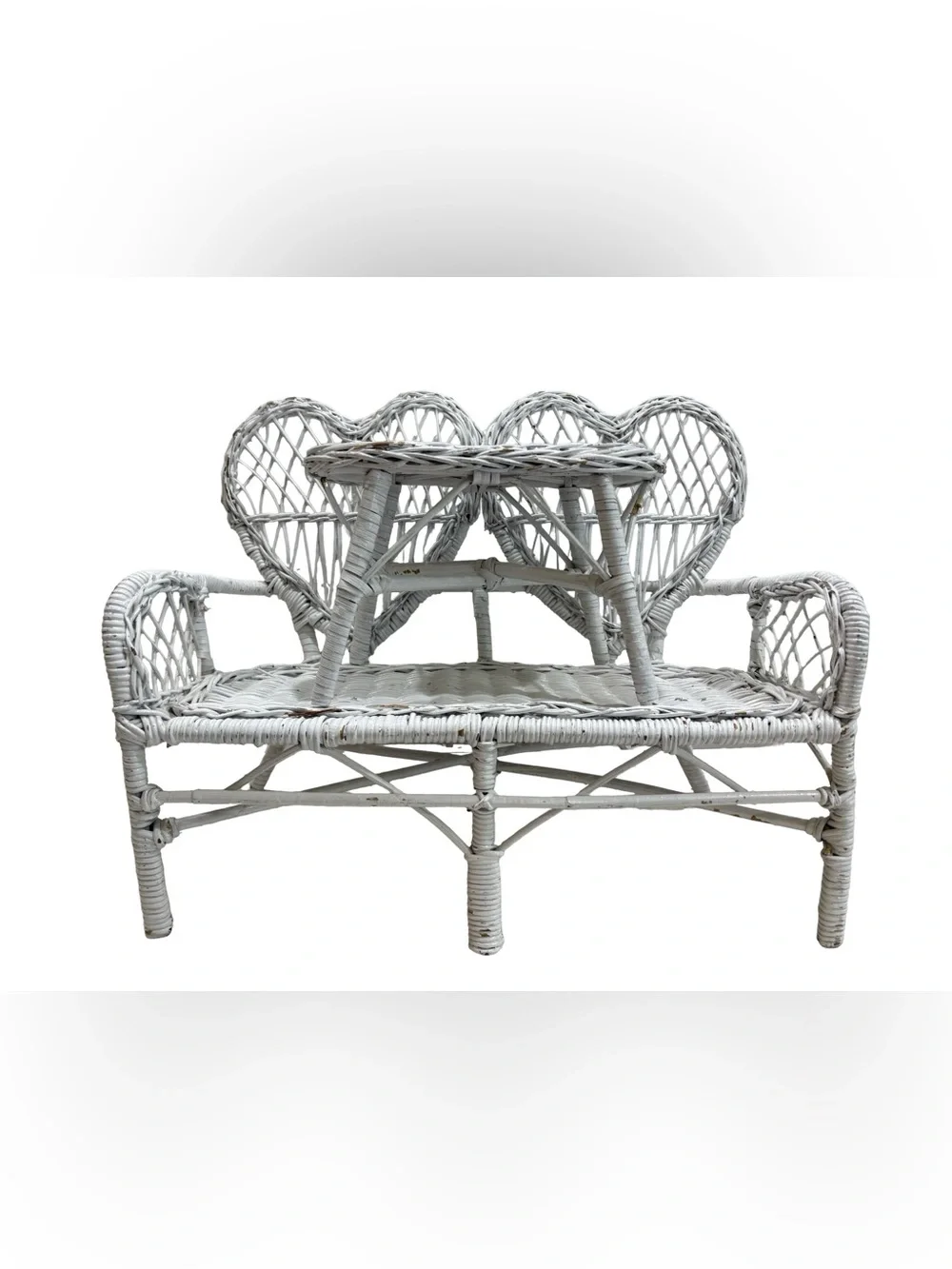 Vintage Doll Furniture Set White Wicker Hearts with Table